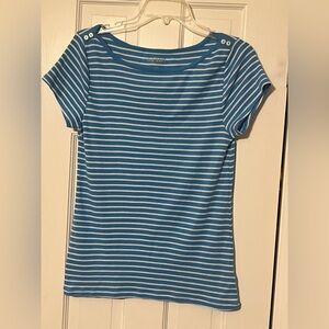 Old Navy Blue and White Striped Short Sleeve Tee